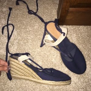 ASOS navy blue lace up wedges